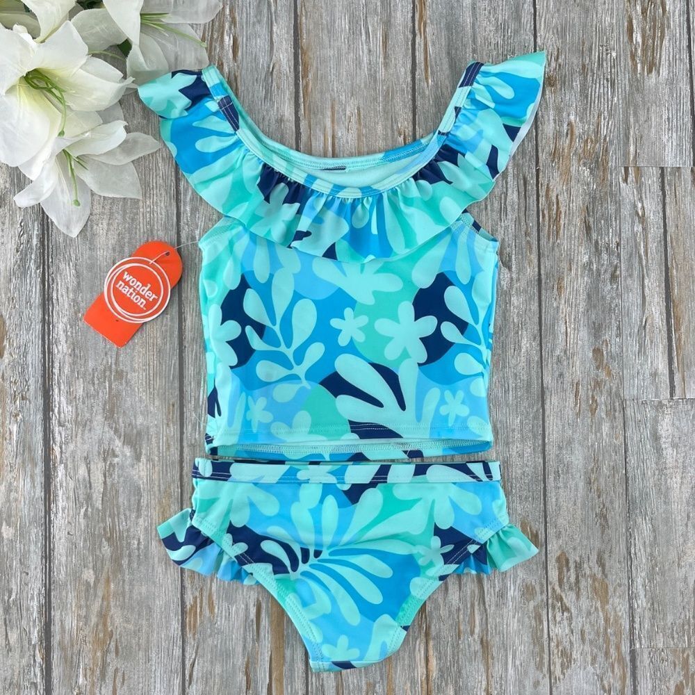 Toddler Girl Tropical Print Ruffle Tankini Swimsuit Two-Piece, Size 2T